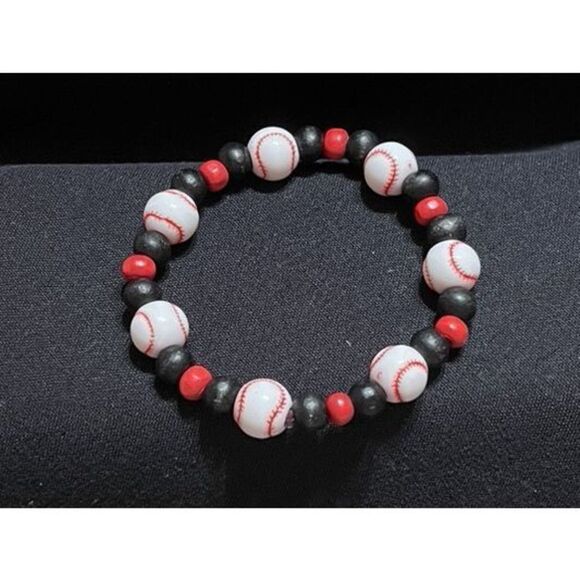 Baseball Themed Elastic Bracelet Handmade - Picture 1 of 3
